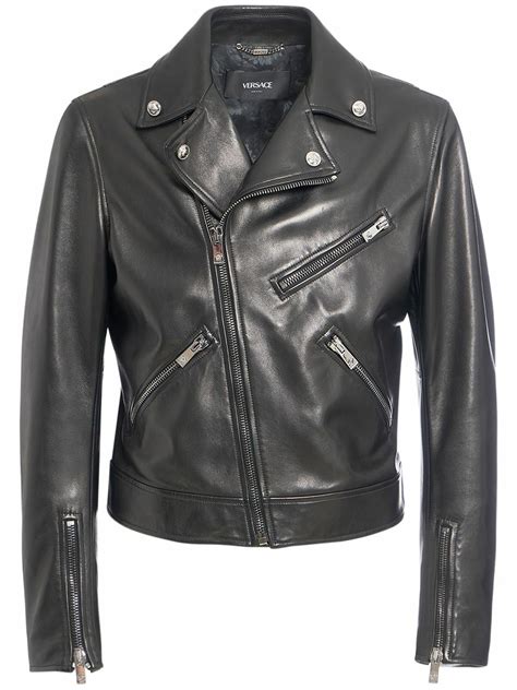 versace collection lederjacke damen|versace biker jacket.